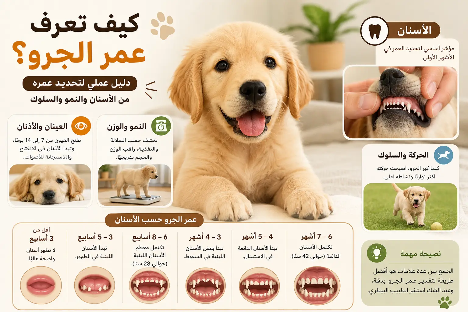 كيف اعرف عمر الجرو؟
