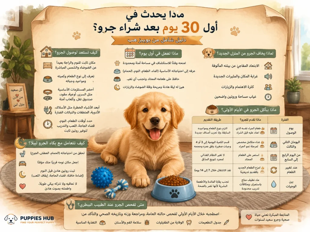 ماذا يحدث في أول 30 يوم بعد شراء جرو؟