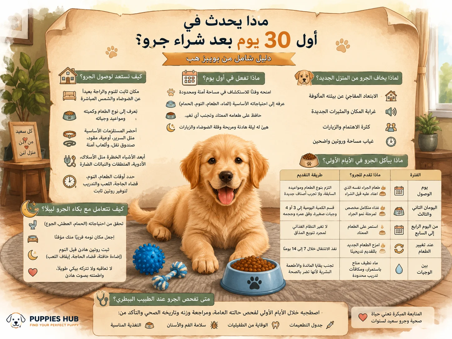ماذا يحدث في أول 30 يوم بعد شراء جرو؟